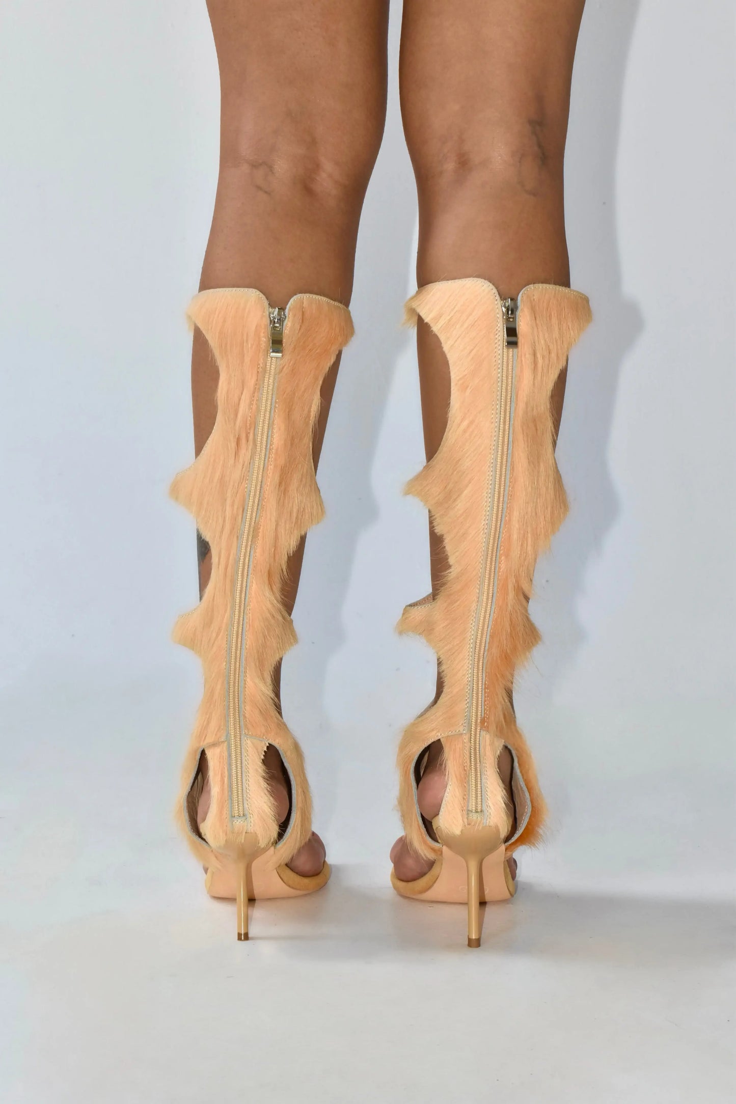2025Women's SummerLeather Stiletto High Heels Hollow Knee Cool Boots European and American Horse Hair Fashion Show Shoes