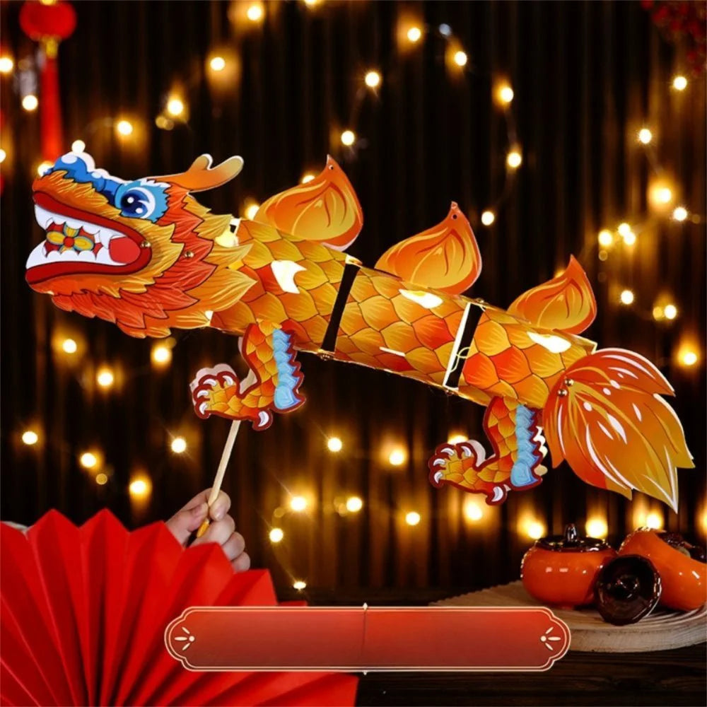 Luminous Mid-Autumn Dragon Dance Lantern DIY Craft Cartoon Chinese Style Dragon Lamp Festival Creativity Handheld Dragon Lantern