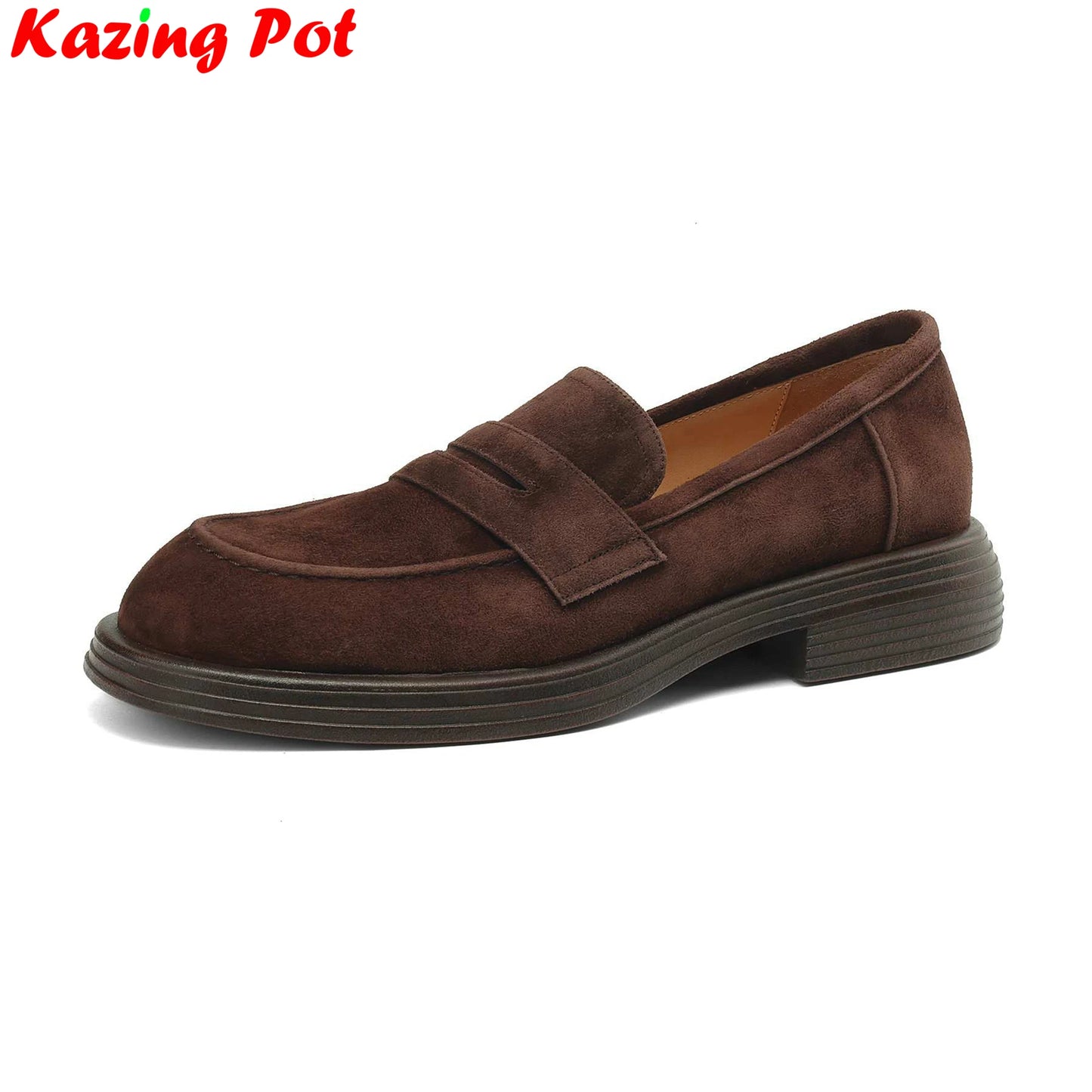 Krazing Pot Sheep Suede Size 34-41 Round Toe Med Heels Retro Mature Loafers Slip On Casual Spring Shoes Dating Brand Women Pumps