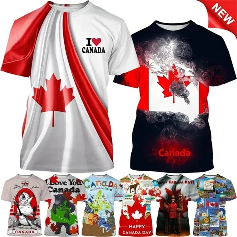 I Love Canada Flag Graphic T Shirt For Men Clothing Canadian Emblem Tee Shirts Unisex Women 3D Happy Canada Day Printing T-shirt