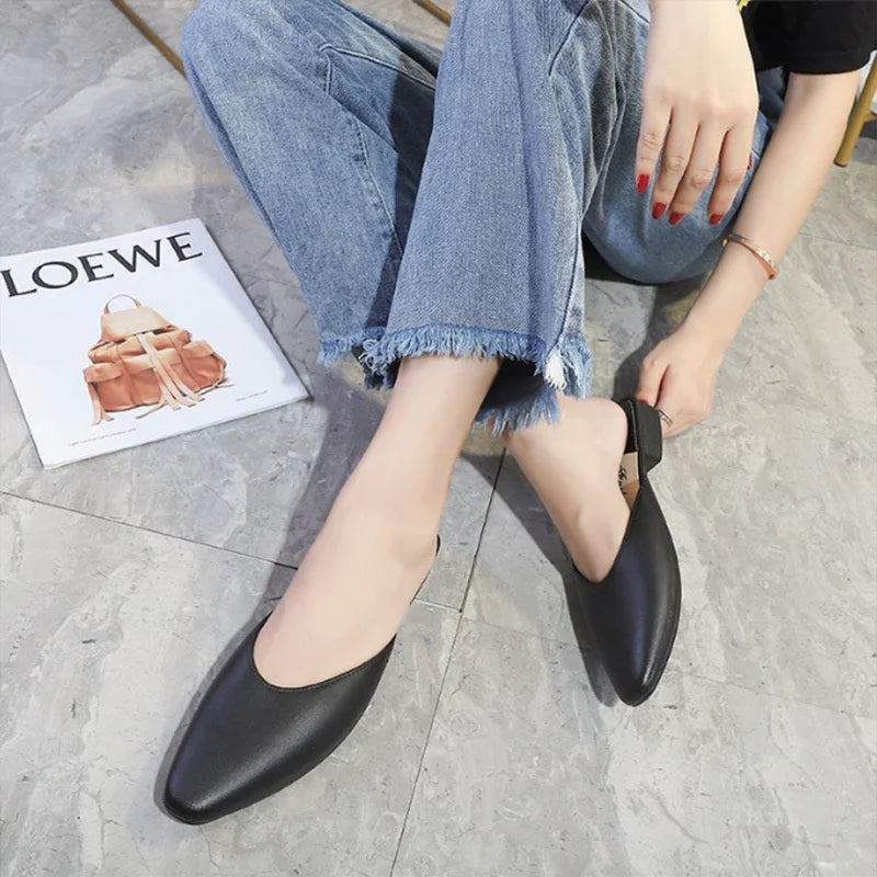Women's Summer Outdoor Wear Pointed Toe Faion Mule Slippers Flat Bot f Cover Single oes mat Sle Daily Use ...