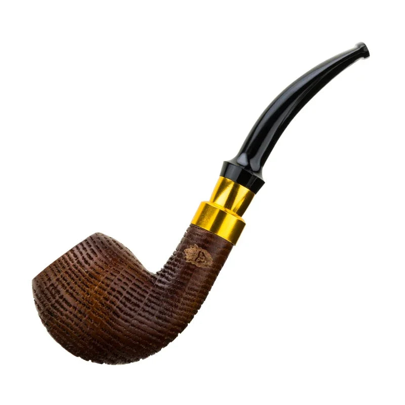 Oak Wood Sandblasted Tobacco Pipe with Gold Silver Band 9mm Filter Straight Bent Smoking Pipe for Men Gift Accessories