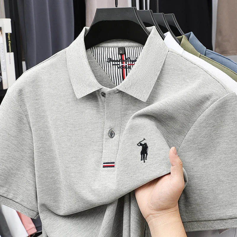 100% pure cotton men's short sleevedsolid color T-shirt summer new luxury brand business casual exquisite embroidery polo shirt