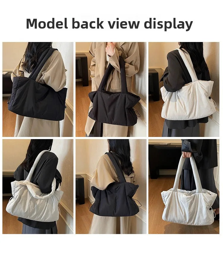 Women Nylon Bucket Shoulder Bag Large Capacity Tote Bag Fall Winter Versatile Cotton-padded Handbag Guangzhou High Quality Bag