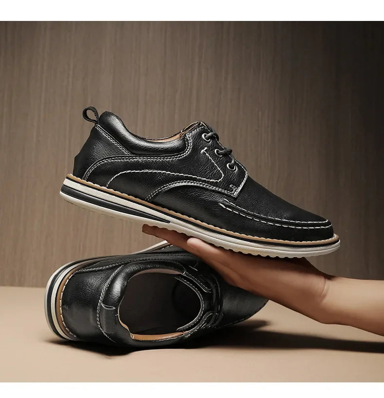 Men Genuine Leather Casual Shoes Fashion Business Leisure Shoes Lace-up Loafers