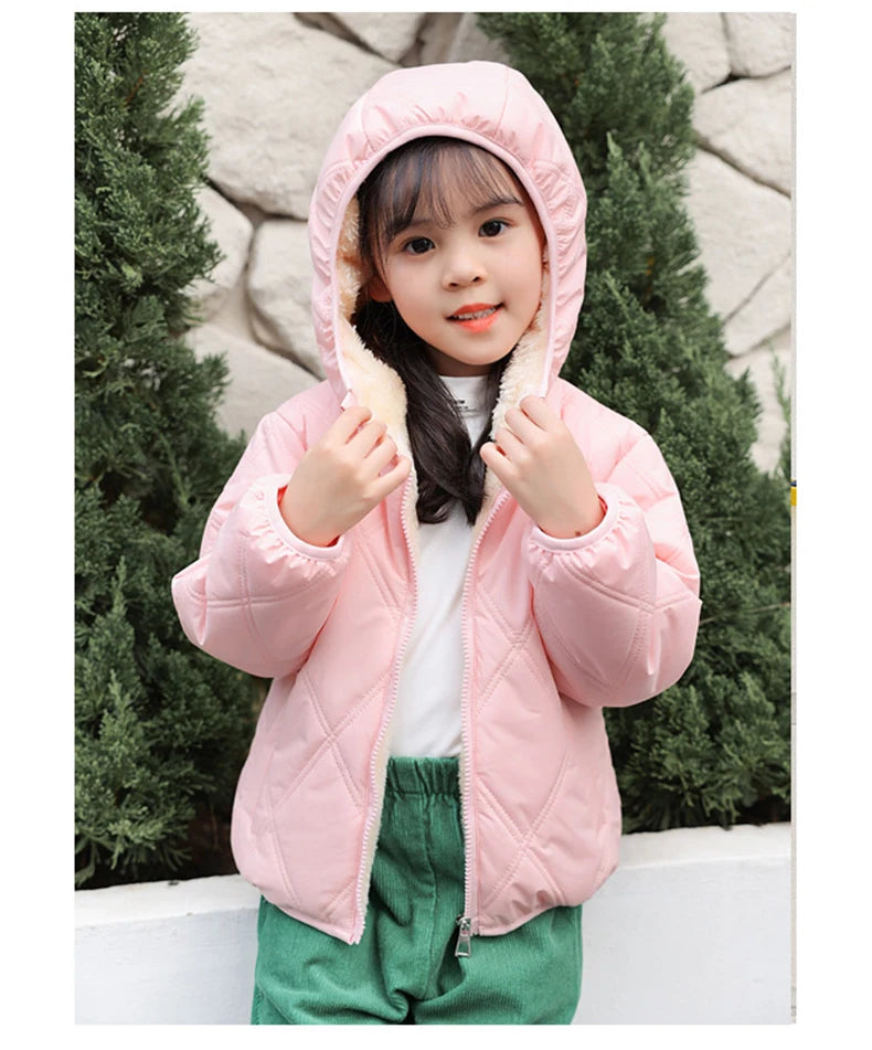 Winter Baby Kids Jacket For Girls Coats Lamb Wool Plus Velvet Thick Coats Toddler Children Outwear 1-6 Year Boys Cotton Jackets