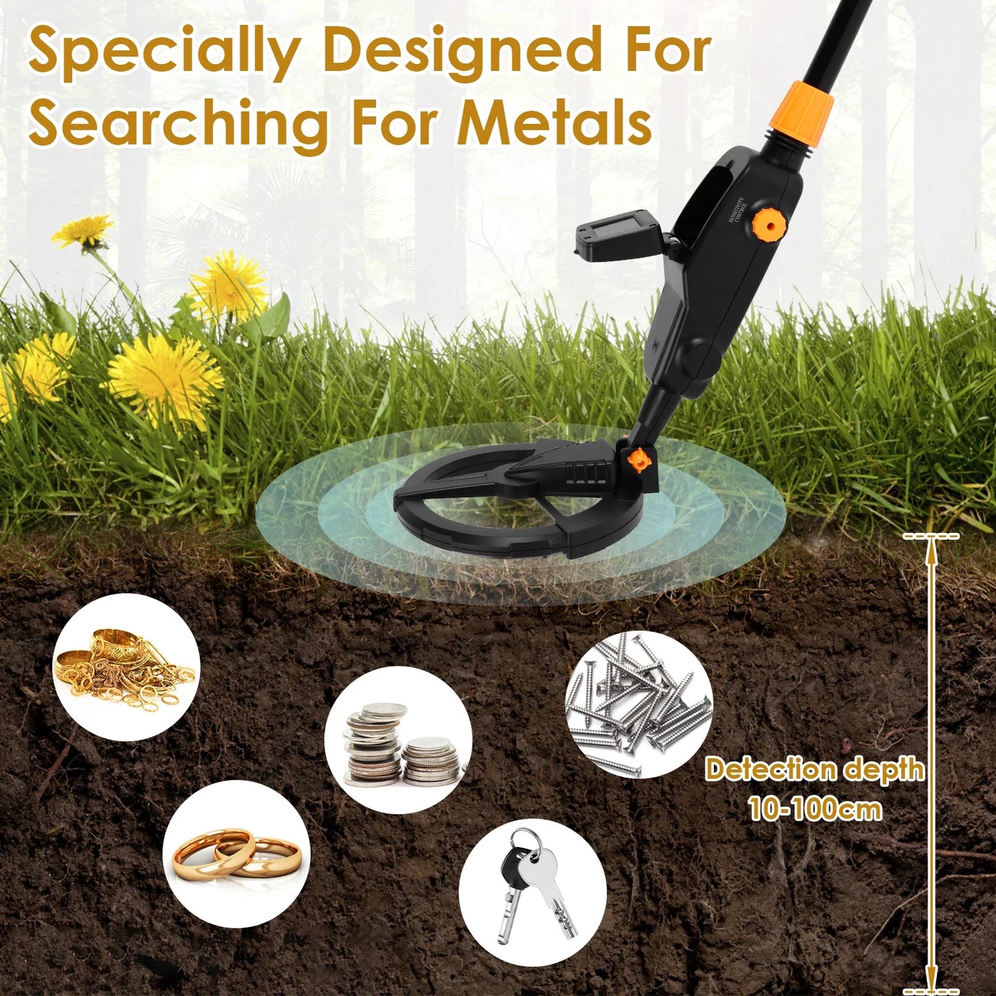 Metal Detector Adjustable Metal Detecting Tool Kit Gold Silver Finder Detector LCD Display Jewelry Coin Hunting Detector