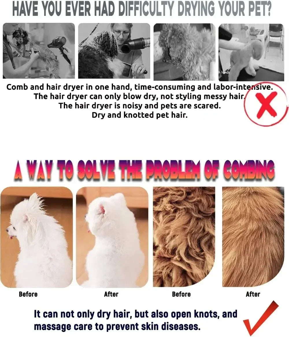 Pet Hair Dryer 2-in-1 Pet Grooming Dryer Grooming for Cat and Dog Brush Portable Dog Blower with Adjustable Temperature for Pet