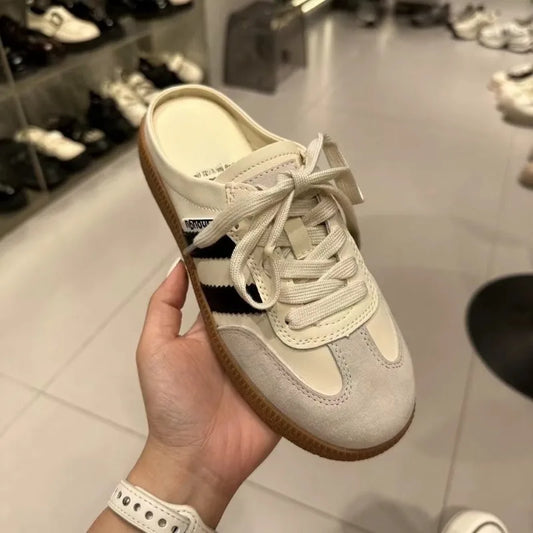 Women Mules Shoes Sports Round Toe Flat Female Footwear Casual Sneakers Clogs Platform Summer Slip on Creeper Baotou Slippers