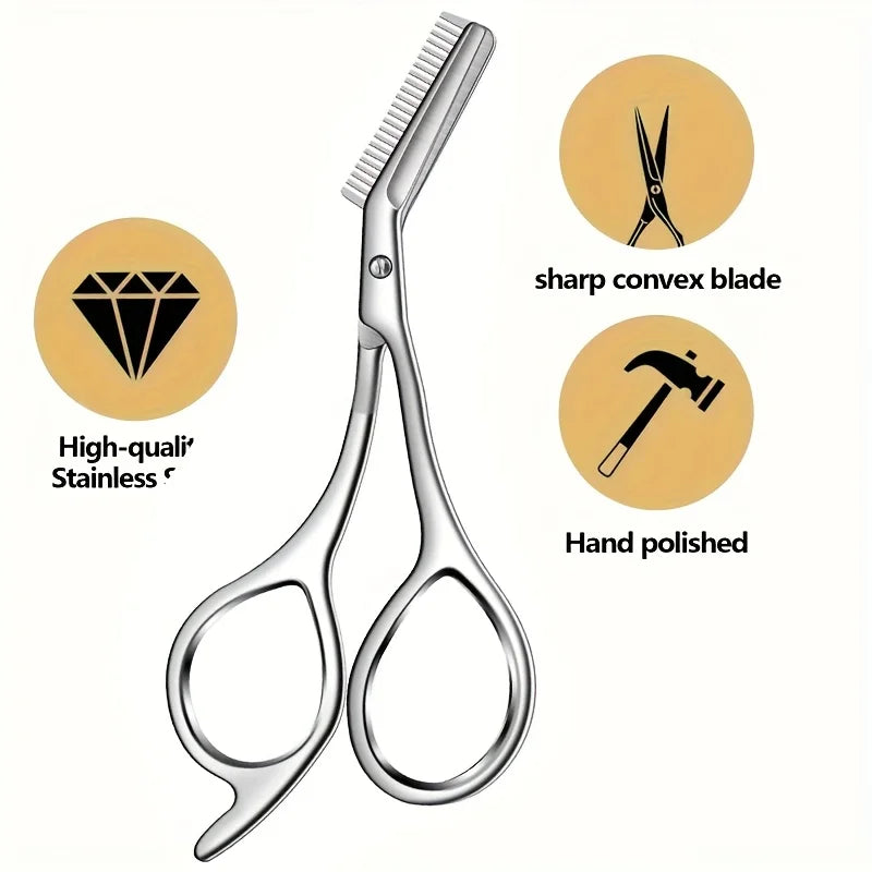 Stainless Steel Eyebrow Scissors with Comb Precision Shaping & Grooming Facial Hair Grooming Tool Perfect Face Care Tool Gifts