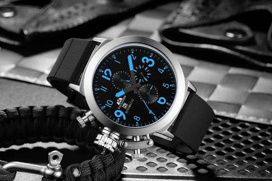 Automatic Watches for Men Mechanical Self Wind Rubber Boat Case Orange Blue Yellow Grey Fashion U Left Hand Reloj Hombre Baratos