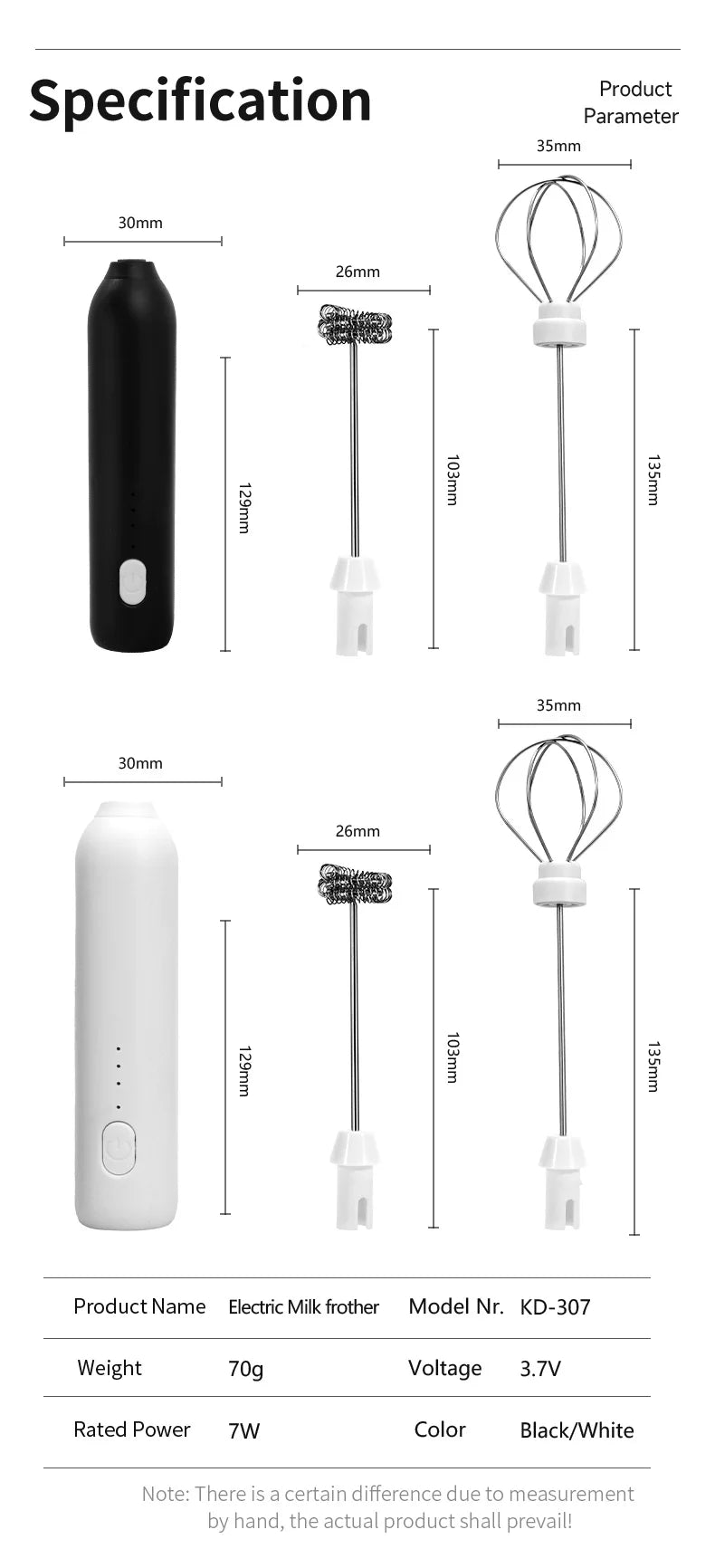 Cordless Electric Milk Frother Hand Mixer Whisk 2-in-1, USB 3 Speeds Handheld Milk Foamer for Coffee Cappuccino Mini Blender