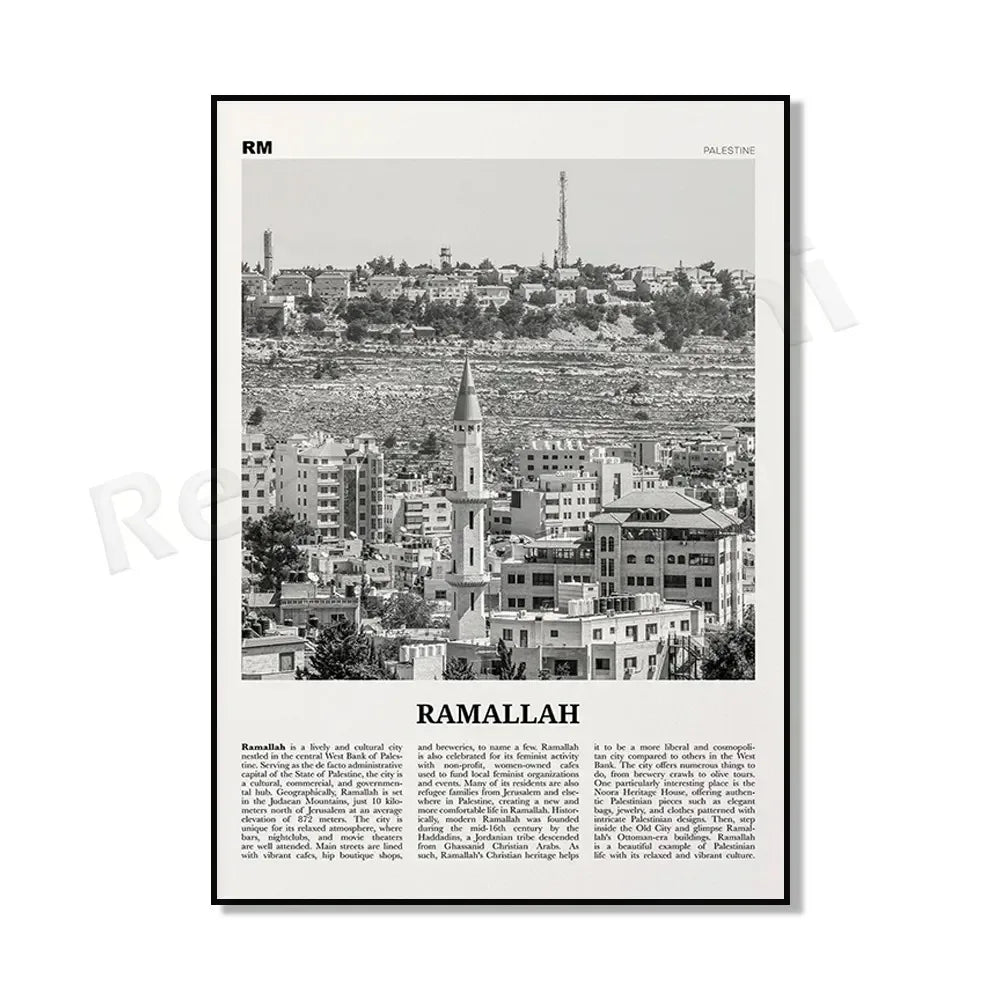 Palestine Poster Palestine Map Road Map Ramallah Black and White Print Bethlehem Palestine Map Palestine Travel Poster