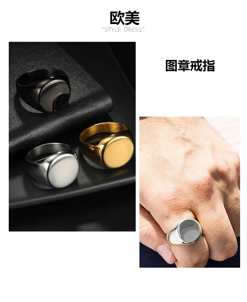 HNSP 316L Stainless Steel Round Smooth Simple Ring For Men Finger Jewelry Minimalist Style Accessories