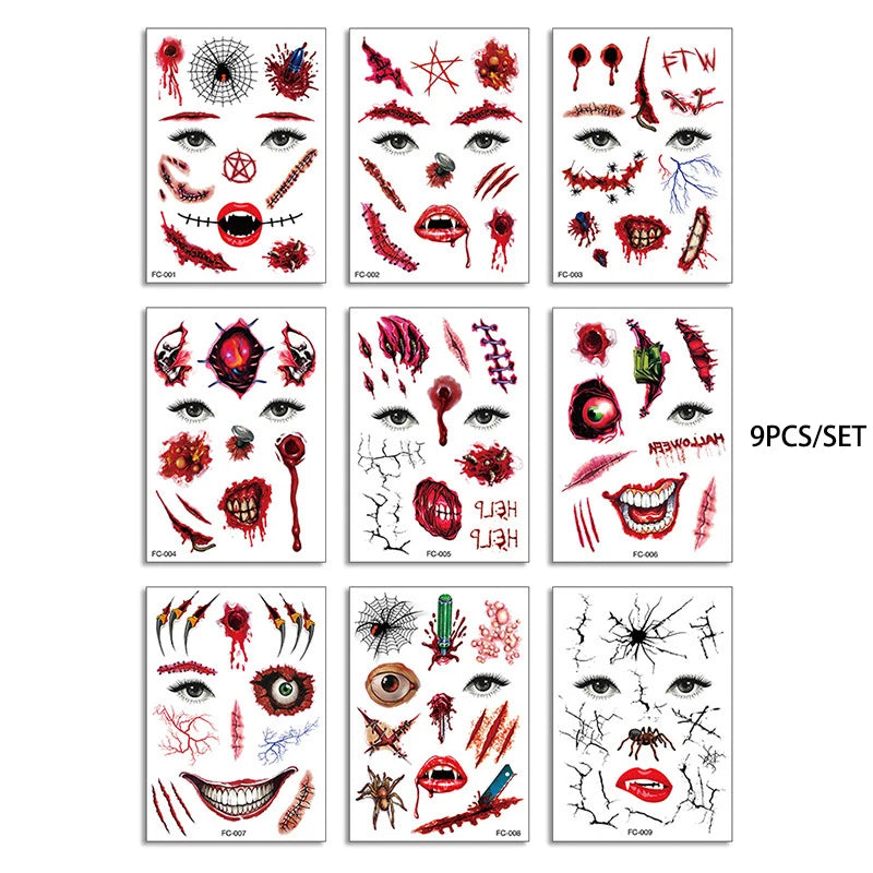 Day of the Dead Halloween Tattoos Stickers Temporary Bloodstain Wound Costume Party Festival Celebration Make Up Arm Face Tattoo