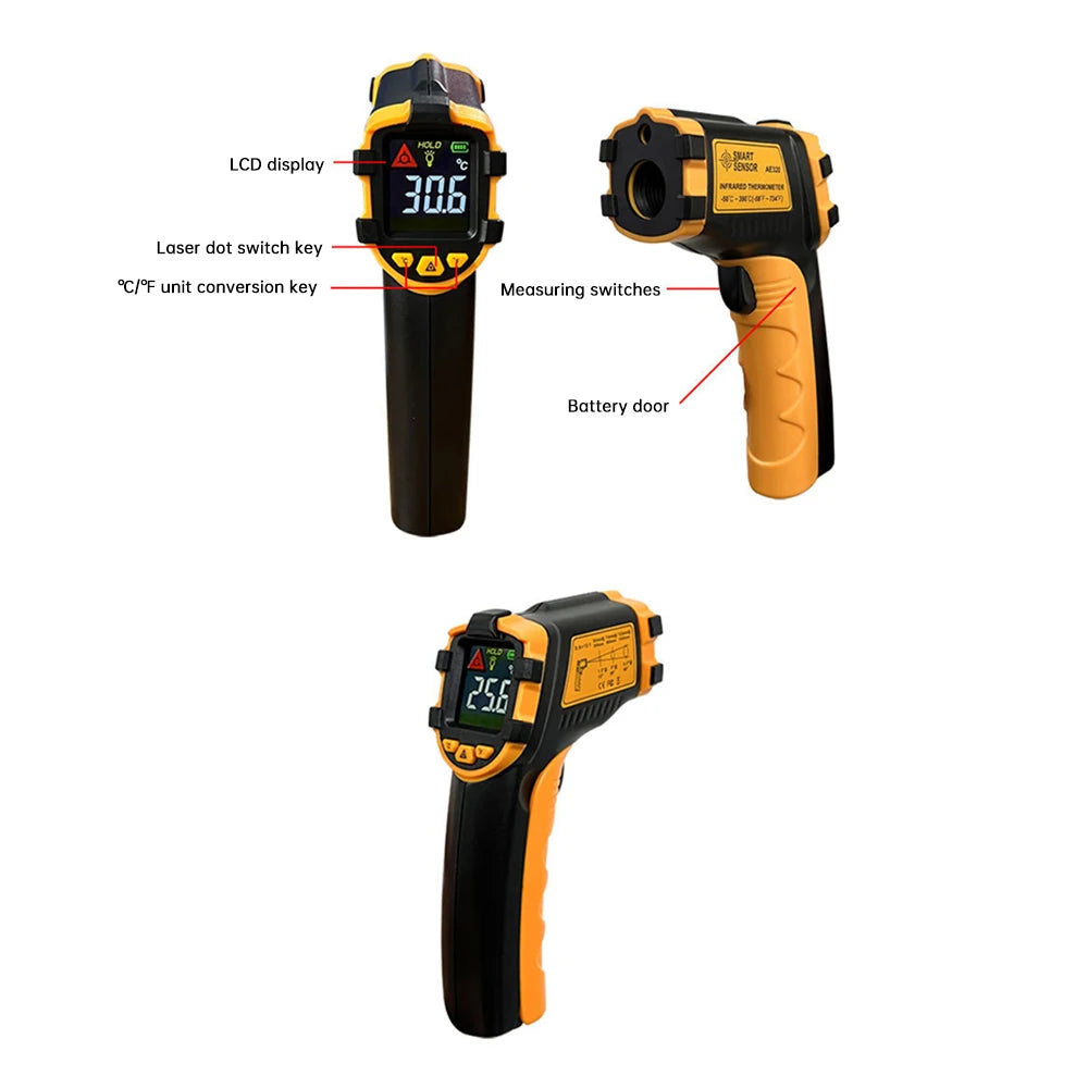 AE320 Series Digital Infrared Laser Temperature Non-contact Industrial Laser Temperature Meter Temperature Gun Tester -50℃~390℃