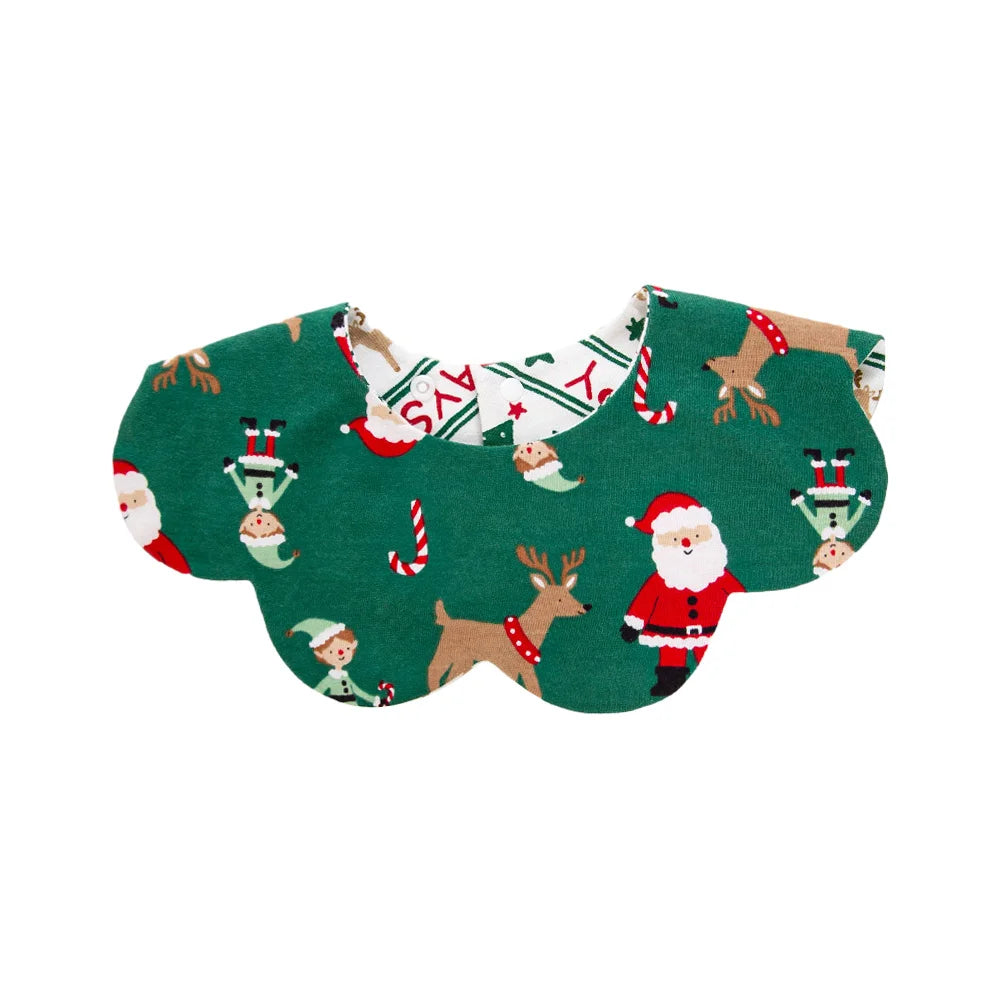 360° Christmas Day Baby Bibs for Infant Boys Girls Plaid Saliva Towel Cute Korea Ins O Neck Adjustable Button Feeding Burp Cloth