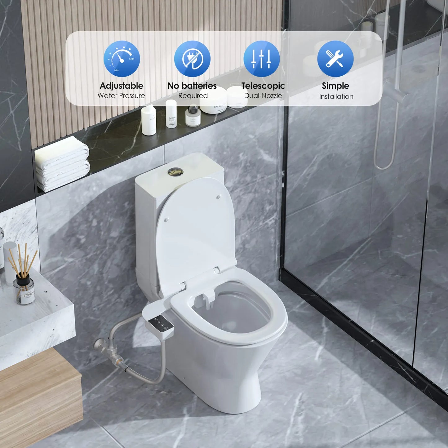 Bidet Attachment for Toilet Seat Self Cleaning Attachment Non-Electric Dual Nozzle Bidet Adjustable Water Pressure Ass Sprayer