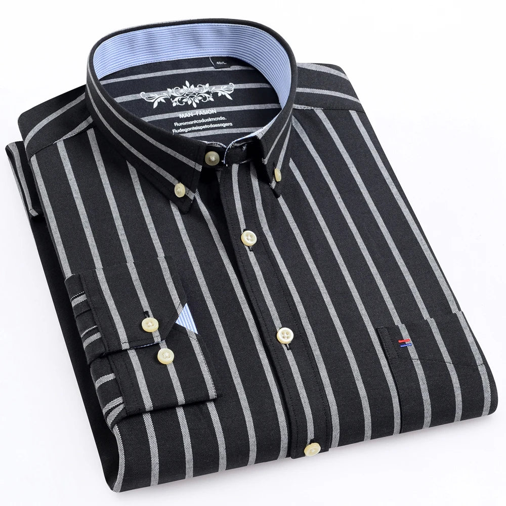 Men's Long Sleeve Oxford Button-Down Shirt with Left Chest Pocket Comfortable Autumn Winter Regular Fit Casual Versatile Fashion