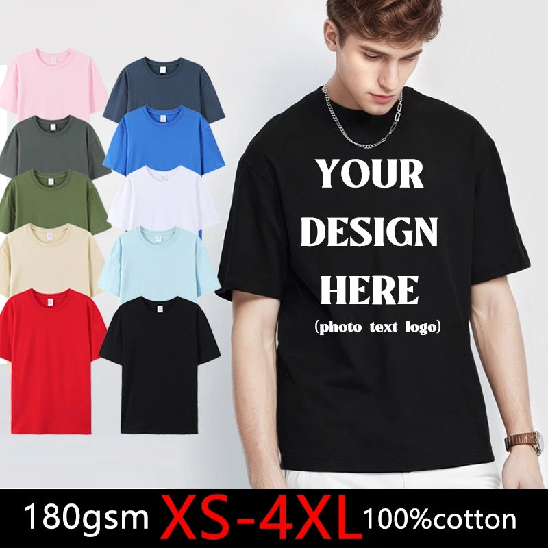 180gsm 100% Cotton T Shirt Men Custom Your Design Text  Tops Tee Men Print Your Brand Team DropShipping Cheap wholesale