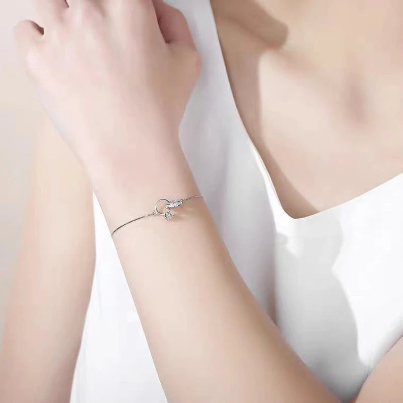 Sterling Silver Color Bracelets for Women Zircon Rings Charm Hand Chain Link Orignal Fashion Jewelry With Stamp