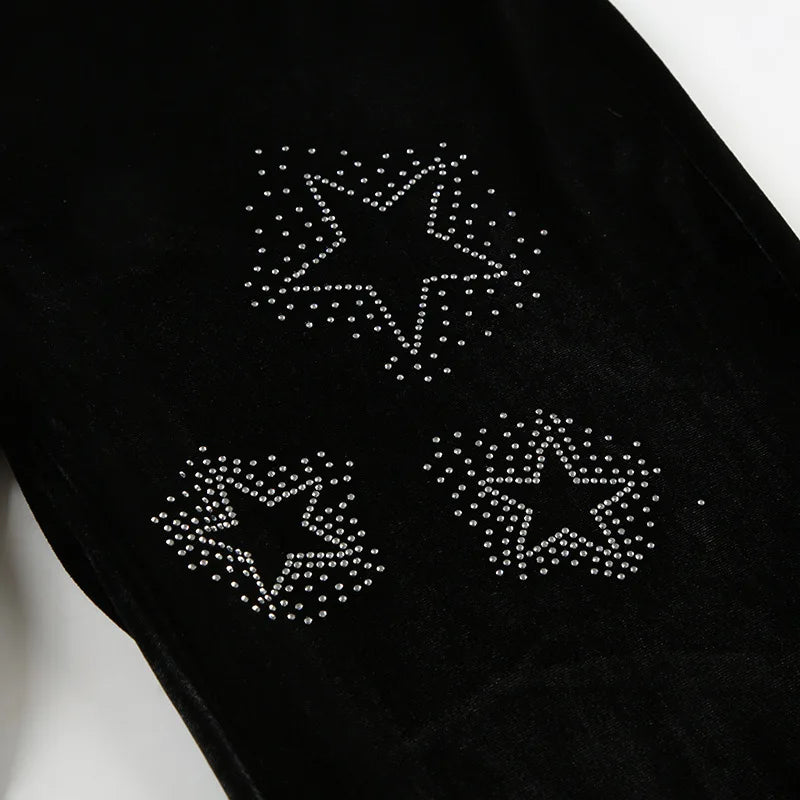 AltGoth Y2k Streetwear Gothic Velvet Pants Women Dark Cyber Punk Harajuku Grunge Pentagram Printed Low Waist Stright Pants Femme