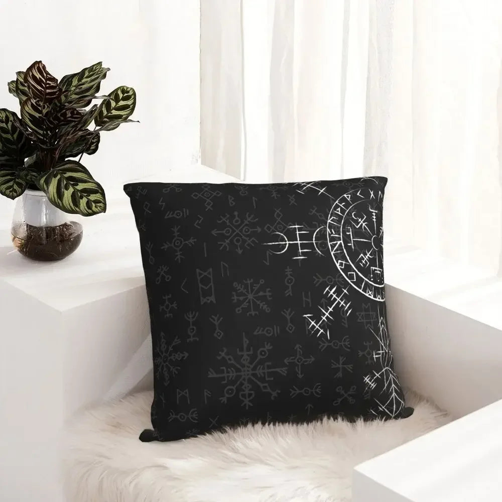 Celtic Lucky Charm Compass Symbole Celtic Vegvisir Pillowcase Viking Norse Backpack Cushion For Sofa  Coussin Covers Decorative