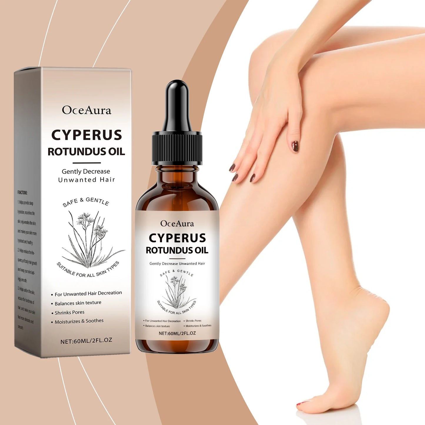 Pure Cyperus Rotundus Oil for Hair Removal Essence Reduce Armpit Arms Body Hair Inhibitor Shrink Pores Smooth Skin Care Serum
