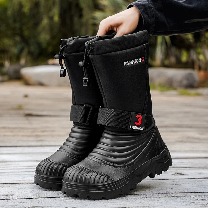 Men's New Snow Boots for Autumn and Winter, Fleece-Lined and Thickened, Cold-Proof, Outdoor Warm, Waterproof, Anti-Skiing, Hiking