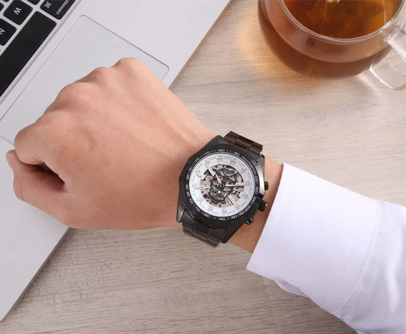 Automatic mechanical watch, fashionable hollow gold automatic mechanical watch, hot-selling business skull watch