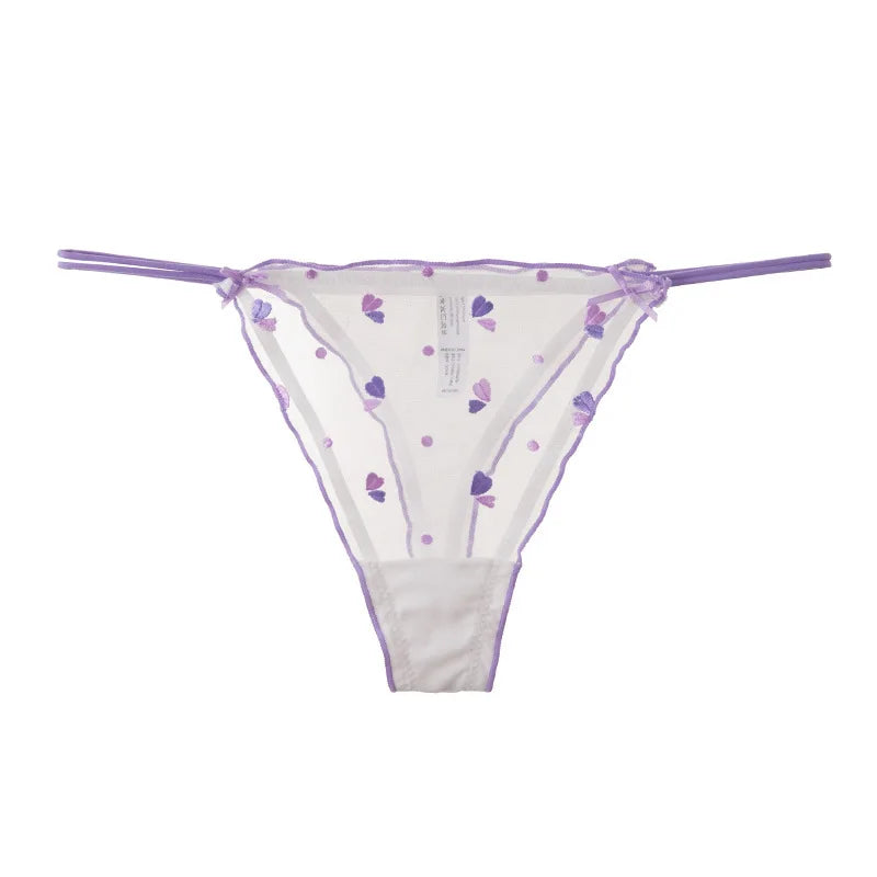 Japanese Cute Thongs Lace Sexy G-String Ladies Heart Printed Briefs T-Back Lingerie Low-Rise Hollow Underwears Thin Strap Thong