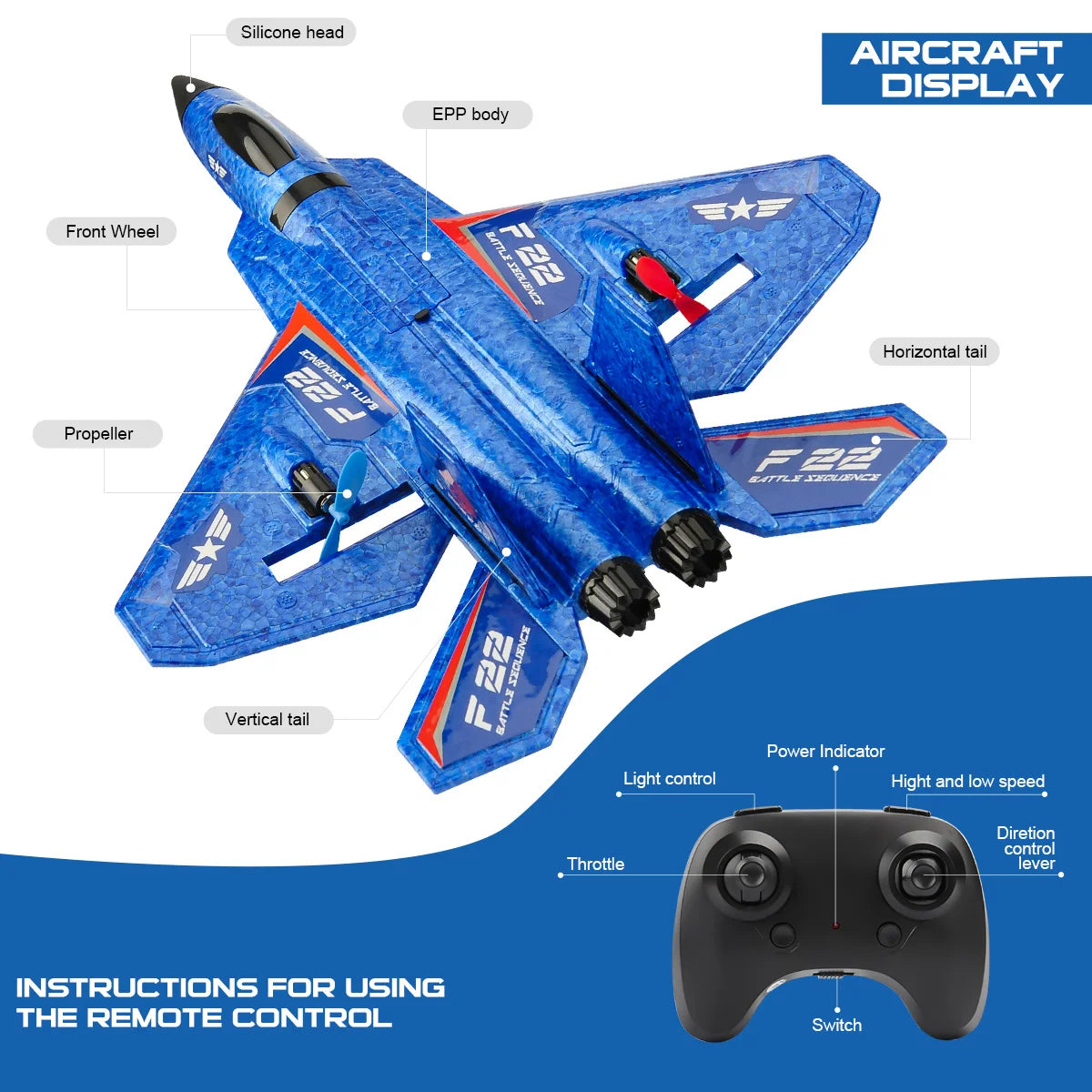 F22 Raptor RC Plane 2.4G 2CH RC Foam Flying Model Glider With LED Lights Remote Control Foam Fighter Airplane Toys for Children