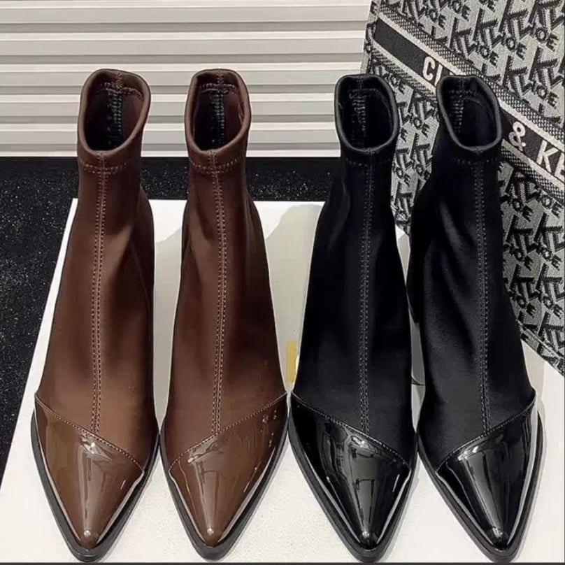 2024 New Winter Women High Heels Ankle Pointed Toe Fashion Designer Women Comfortable Elegant Designer Zip Boots Shoes for Women