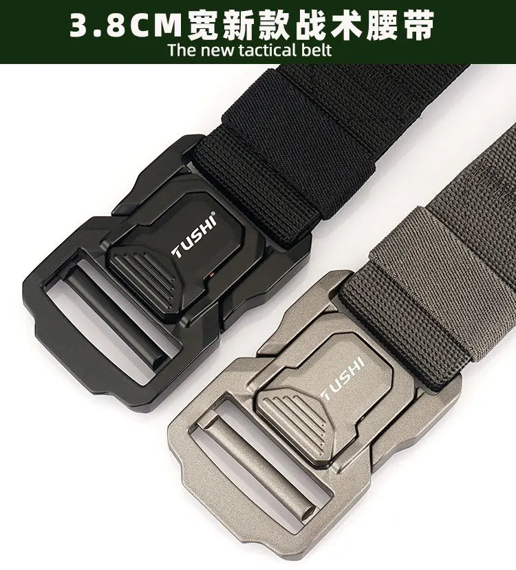 3.8cm Men's Tactical Elastic Belt Aluminum Alloy Quick Release Buckle Wear-Resistant Durable Belt for Tactical Pants Outdoor Hik