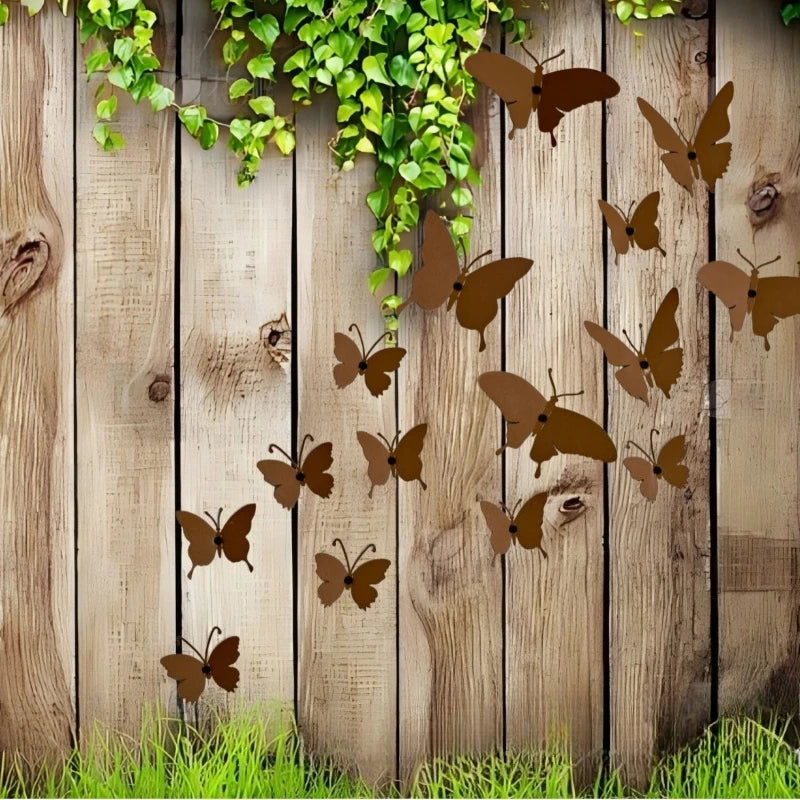 15PCS Spring Metal Ironwork 3DSimulation Climbing Butterfly Wall Decor Garden Courtyard Fence Indoor Outdoor Decor