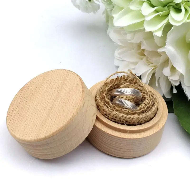 Round Wood Ring Box Wooden Wedding Proposal Engagement Packaging Gifts Box Jewelry Storage Display