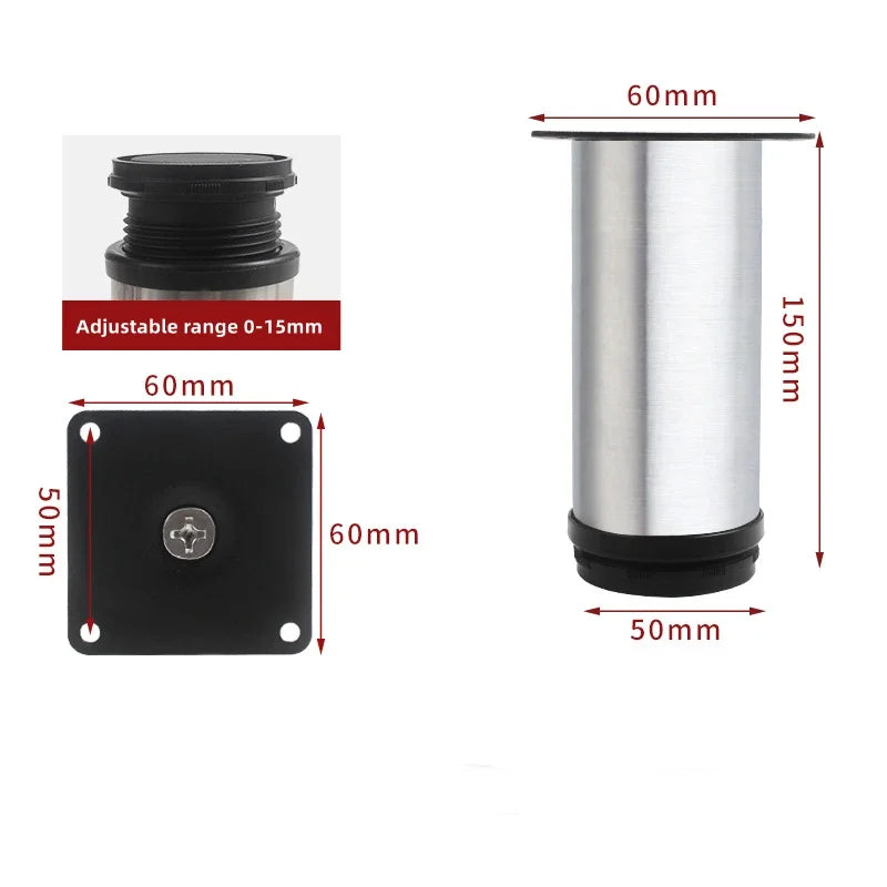 4Pcs 50mm-300mm Furniture Adjustable Cabinet Legs Stainless Steel Furniture Legs Cabinet Table Sofa Bed Feet Furniture Legs Feet