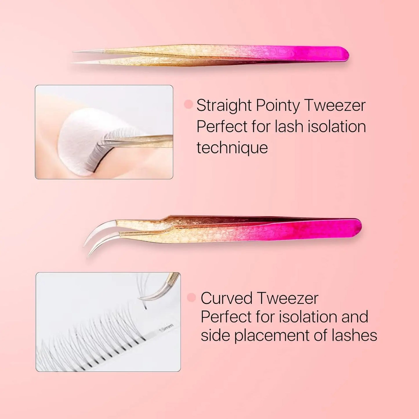 1pc/5pcs Grafting Eyelash Stainless Steel Ice Flower Gradient Tweezers Precision Color Grafting False Eyelash Tweezers