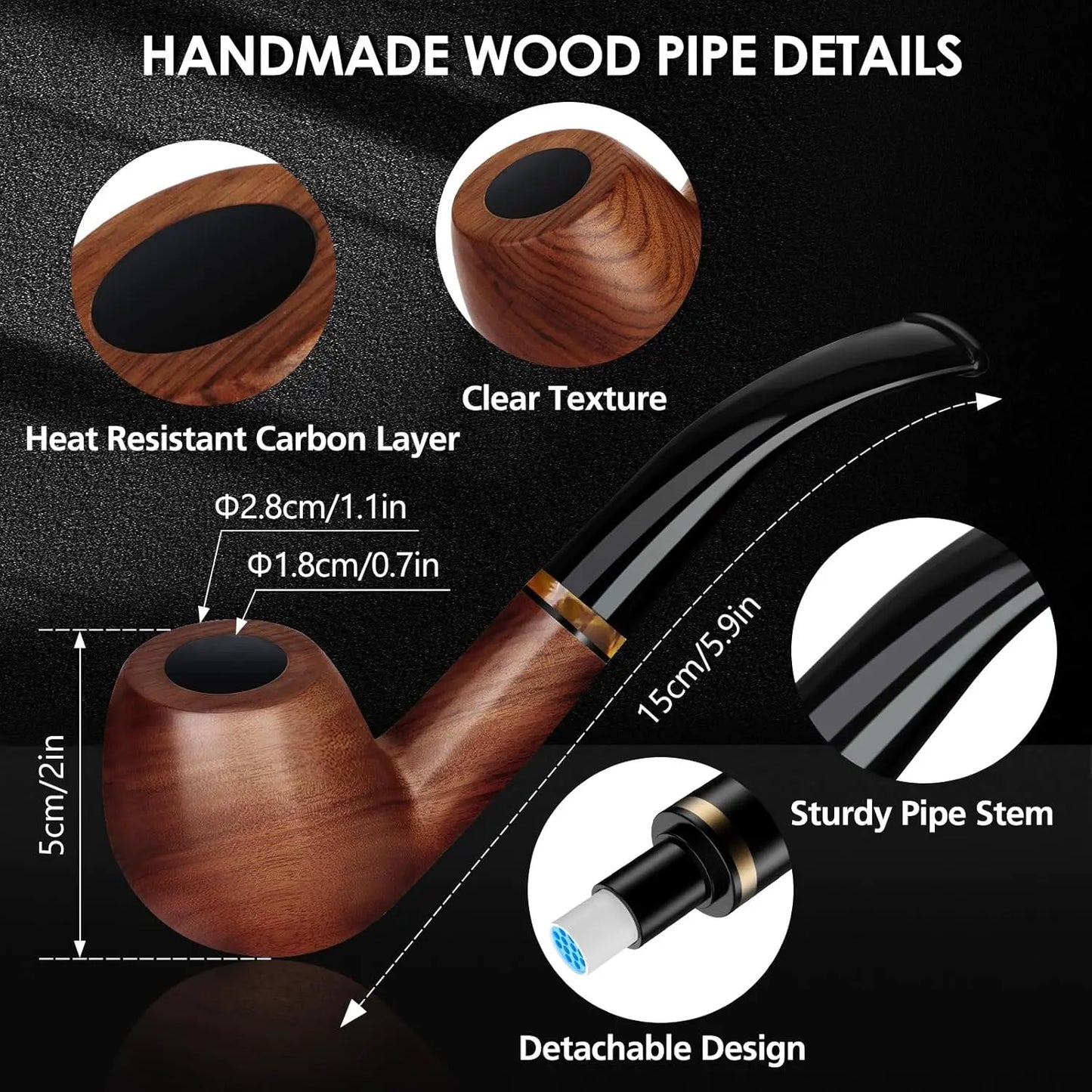 Tobacco Pipe Set Handmade Wood Smoking Pipe with Accessories and Gift Box