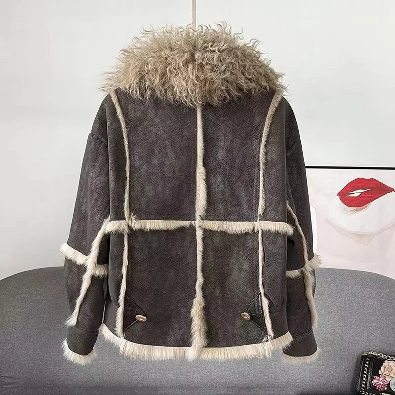 2024 Sprng and Aumn Sort Fur Women's Sheskin Jcket, Taned Sede Fabric, 100% Ntural Rbbit ur Liing, Luxrious And F