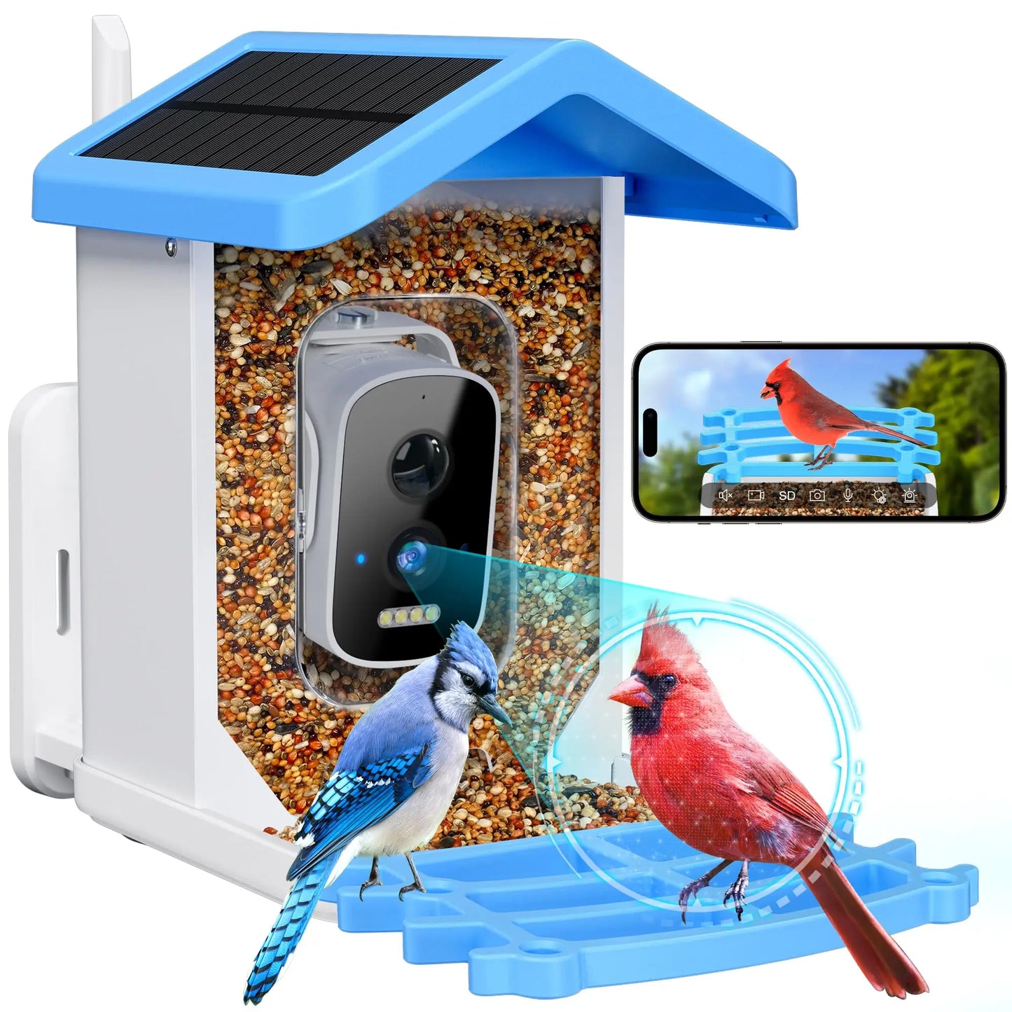 Solar Bird Smart Feeder AI Camera 5.0Megapixel Low Power Night Vision IP66 Waterproof WIFI 1.5L Capacity Feeder Camera Gift Box