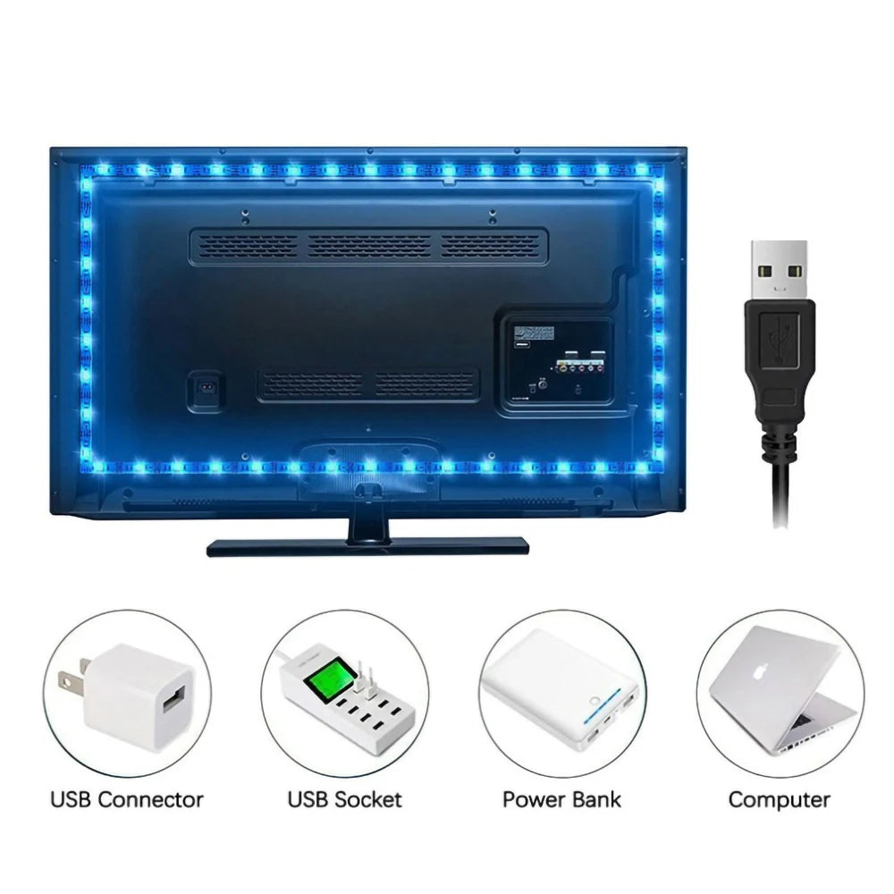5M USB Led Strip Lights Aesthetic Room Decor Christmas Decoration Bedroom Closets Kitchen TV Ambient Ring Light Neon Wall Lamps