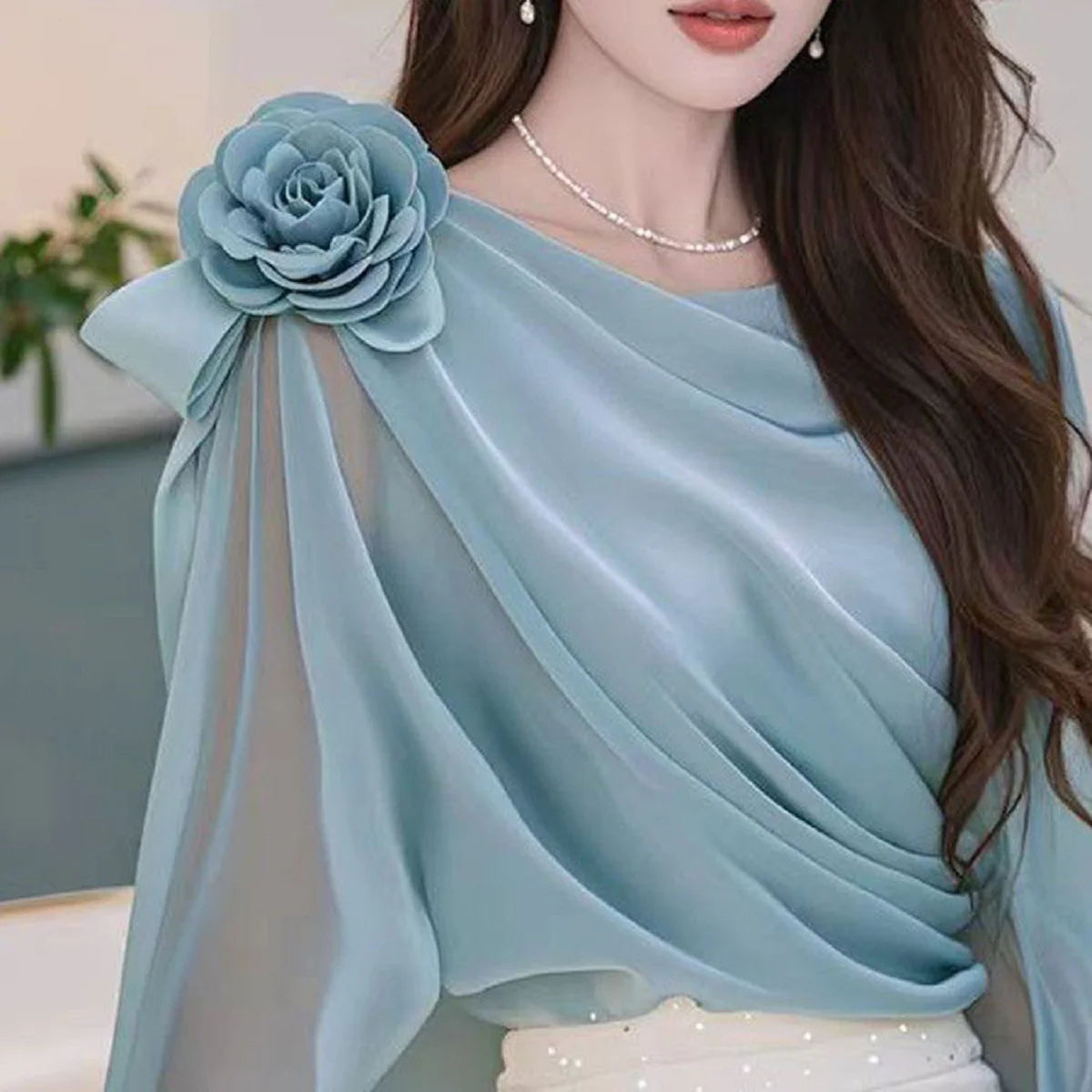 Women tops  Summer Halter Floral Appliques long sleeve  Work Shirts Blouses korean fashion  female  Dressy Casual clothing