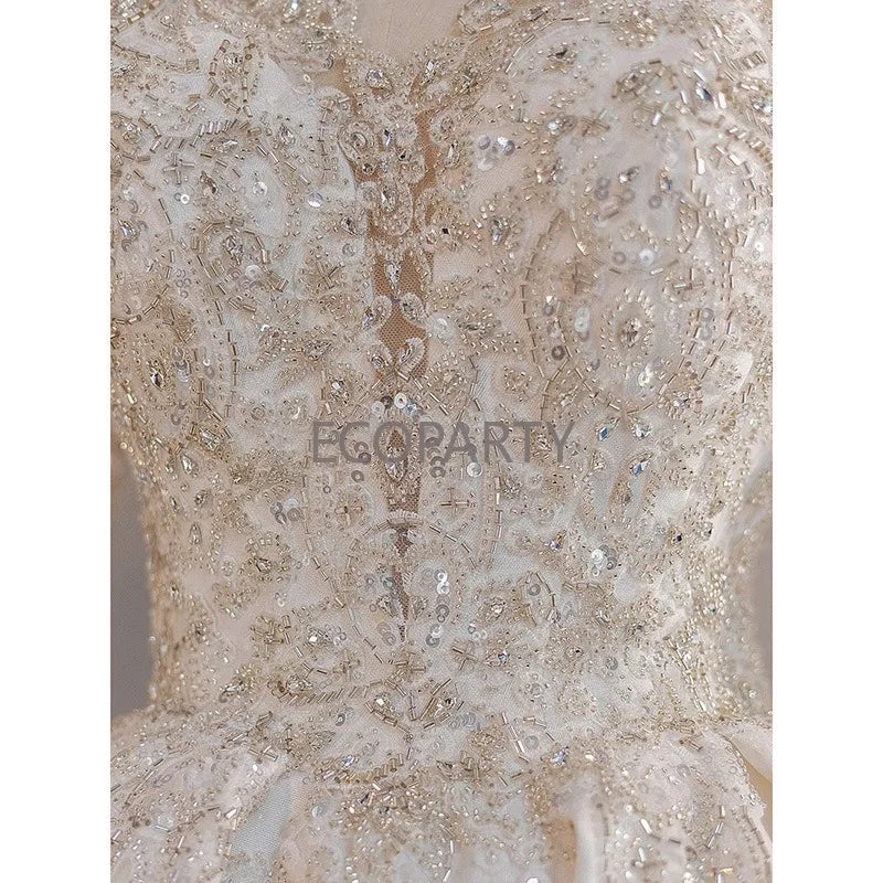 Wedding Dress Long Sleeve Heavy Industry 2023 New Bride V-Neck Satin High Quality Palace Main Wedding Dress French Wedding Dress