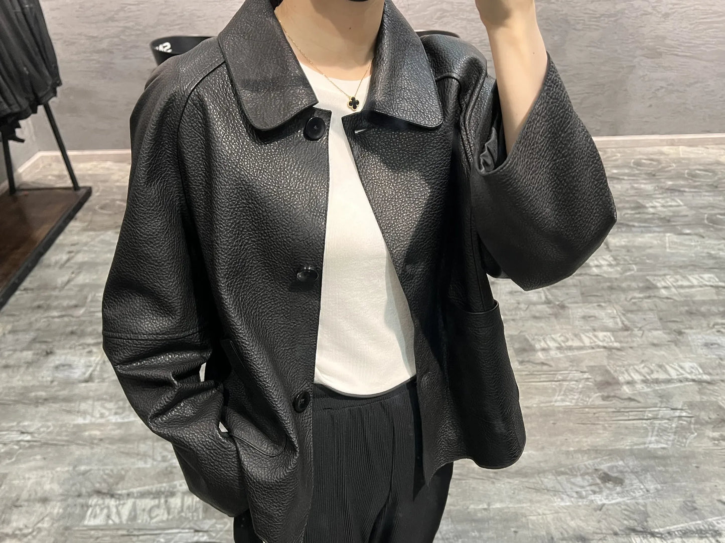 High-end Simple Natural Sheepskin Coats for Women 2025 New Trend Casual Single-breasted Lychee Texture Genuine Leather Jacket