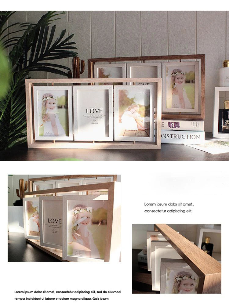 Picture Frames 4x6 Rotating Family Photo Frame,Office Desk Decor Wedding Gift, Floating Double-Sided Glass Tabletop Standing