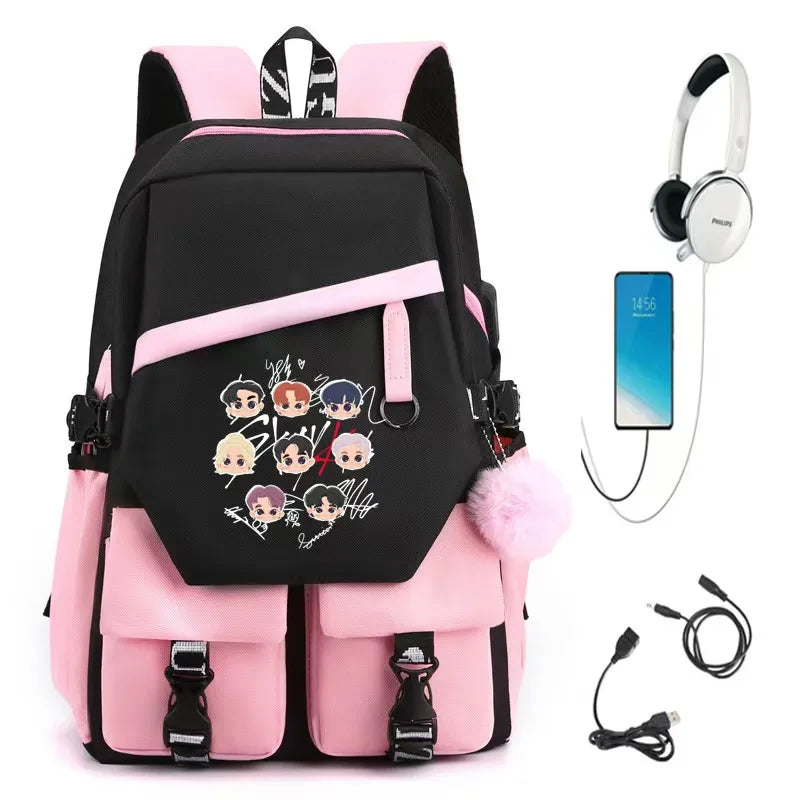New StrayKids shoulder bag student backpack leisure bag travel backpack SKZOO School Bags Boys Girls Teens Bookbag