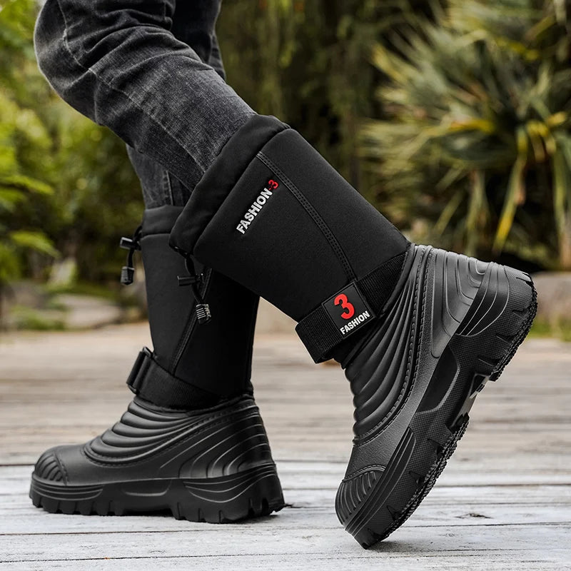 Men's New Snow Boots for Autumn and Winter, Fleece-Lined and Thickened, Cold-Proof, Outdoor Warm, Waterproof, Anti-Skiing, Hiking
