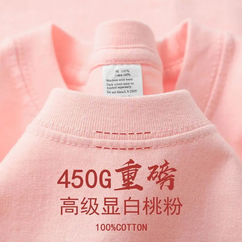 American 450g Heavy Cotton Short-sleeved T-shirt Men's and Women's Solid Color Loose Round Neck Top Bottoming Shirt Half-sleeved