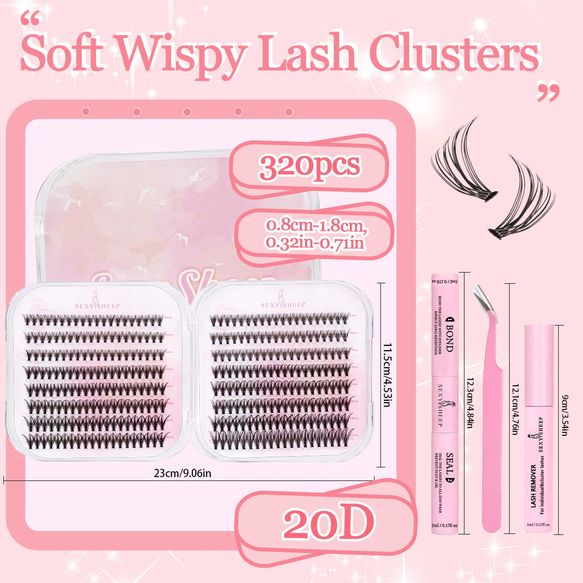 Lash Clusters 20D 30D 40D Lashes Extension with Bond&Seal Remover Soft Wispy DIY Individual Lash Kit Festival Gift Portable